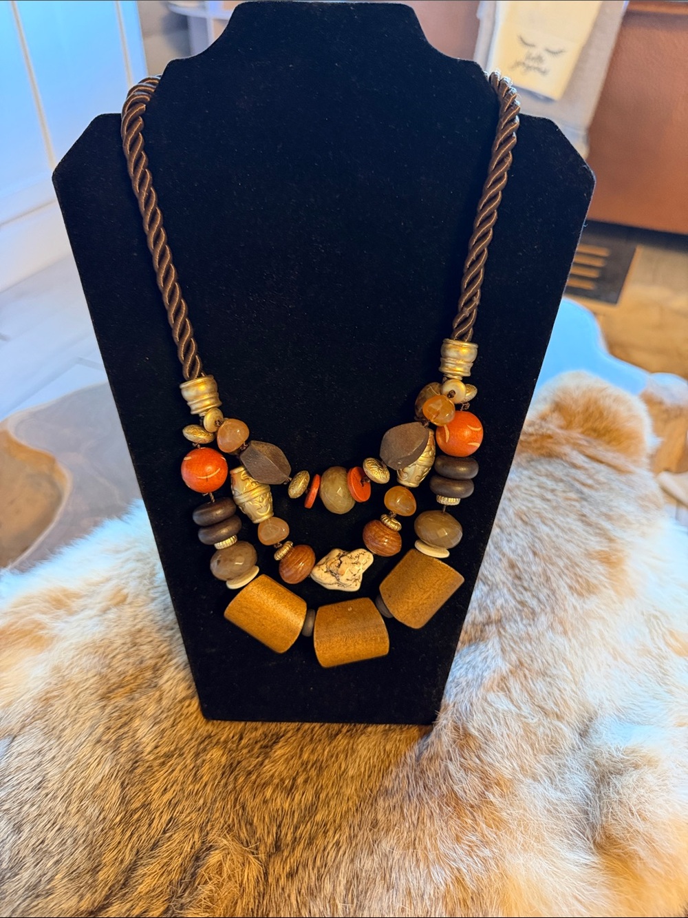 Chico's Brown & Orange Layered Bead Necklace